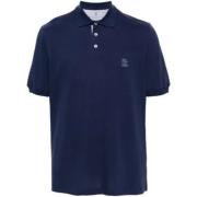 Navy Polo Shirt met Logo Print Brunello Cucinelli , Blue , Heren