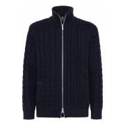 Mixed Stitch Full-Zip Trui van Merinowol Boggi Milano , Blue , Heren