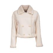 Eco Shearling Jas Geborduurde Mouwen Ermanno Scervino , White , Dames