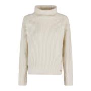 Geribbelde Coltrui Trui Dunst , Beige , Dames