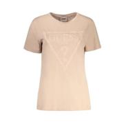 Beige Katoenen Bedrukte T-shirt met Korte Mouwen Guess , Beige , Dames