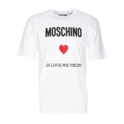 Witte T-shirt In Love We Trust Moschino , White , Heren