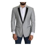 Klassieke Pasvorm Zijden Blazer Grijs Dolce & Gabbana , Gray , Heren