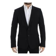 Zwarte Wol Slim Fit Blazer Jas Dolce & Gabbana , Black , Heren