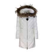 Witte Hooded Bont Trim Nylon Jas Blauer , White , Dames