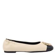 Beige Leren Ballerina Platte Schoenen Tory Burch , Beige , Dames