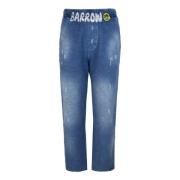 Denim Effect Sweatpants met Letterprint Barrow , Blue , Heren