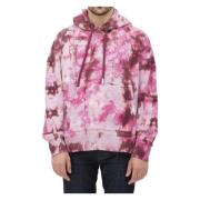 Fuchsia Tie Dye Katoenen Hoodie Ss22 Ami Paris , Purple , Heren