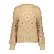 Bloemen Dot Pullover Sand/Cyclame Geisha , Beige , Dames