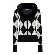 Cardigan met ruitpatroon en imitatiebont Blugirl , Black , Dames