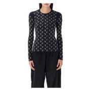 Zwarte Moon Strass Topwear Aw24 Marine Serre , Black , Dames