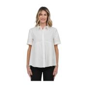 Korte Mouw Geplooide Voorkant Shirt MeiMeiJ , Beige , Dames