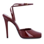 Garnet La Scandale Leren Sandalen Saint Laurent , Red , Dames