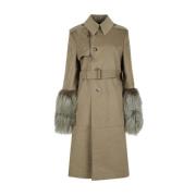 Beige Trenchcoat met Manchetdetails Burberry , Brown , Dames