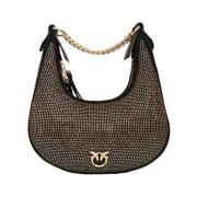 Brioche Hobo Mini Full Strass Tas Pinko , Brown , Dames