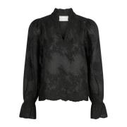 Elegante Geborduurde Zwarte Blouse Neo Noir , Black , Dames