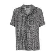 Monogram Print Cuban Collar Shirt Balmain , White , Heren