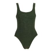 Smocked Square Neck Swimsuit Hunza G , Gray , Dames