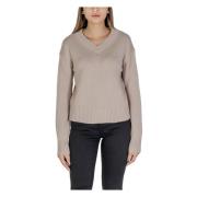 Geborduurde V-hals Katoenen Trui Calvin Klein Jeans , Beige , Dames