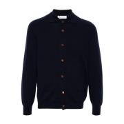 Navy Cashmere Gebreide Trui Brunello Cucinelli , Blue , Heren