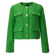 Katoenen Bouclé Jas Comma , Green , Dames