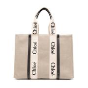 Witte Linnen/Leren Tote Tas Chloé , Multicolor , Dames