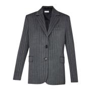 Elegante Gestreepte Lange Blazer Liu Jo , Gray , Dames