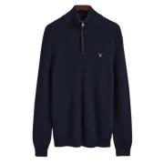 D2. Katoenen RIB Half ZIP Eving Gant , Blue , Heren