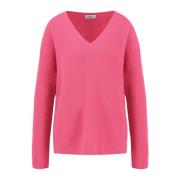 Kasjmier V-hals Ribtrui Fynch-Hatton , Pink , Dames