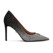 Suède pumps bedekt met zilveren kristallen Kazar , Black , Dames