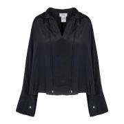 Crepe Blouse met Strik Kraag Ottod'Ame , Black , Dames