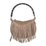 Franje Leren Tas met Bamboe Handvat My Best Bags , Beige , Dames