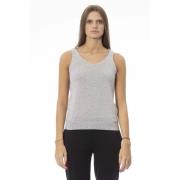 Geribbelde tanktop met V-hals Baldinini , Gray , Dames