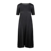 Geplooide Midi Jurk met Wijd Detail Issey Miyake , Black , Dames