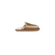 Leren Slipper met Beige Stiksels Mou , Brown , Dames