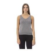 V-hals tanktop in fijn geribbeld breisel Baldinini , Gray , Dames