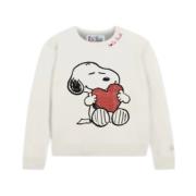 Snoopy Heart Rhinestone Crewneck Pullover MC2 Saint Barth , White , Da...