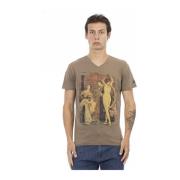 Casual V-hals T-shirt met Front Print Trussardi , Brown , Heren