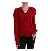 Rode Wollen V-hals Trui Elegante Stijl Dolce & Gabbana , Red , Dames