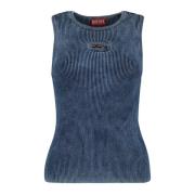 Blauwe Geribbelde Mouwloze Top Diesel , Blue , Dames