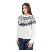 Witte Retro Jacquard Trui Napapijri , White , Dames