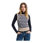 Mouwloze trui met ronde hals en argyle patroon Gant , Multicolor , Dam...