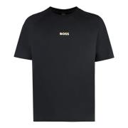 Geribbelde crew-neck katoenen T-shirt Hugo Boss , Black , Heren