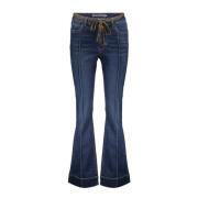 Flare Denim Jeans met Gestikte Naad Geisha , Blue , Dames