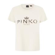 Katoenen T-shirt met Atelier-print Pinko , Beige , Dames