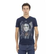 Casual V-hals T-shirt met Front Print Trussardi , Blue , Heren