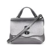 Kwarts Grijze Reptiel-Effect Leren Tas Zanellato , Gray , Dames