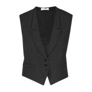 Mouwloos Twill Vest met knoopsluiting Ottod'Ame , Black , Dames