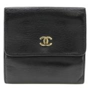 Pre-owned Leather wallets Chanel Vintage , Black , Dames