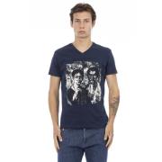 Korte Mouw V-hals T-shirt Trussardi , Blue , Heren